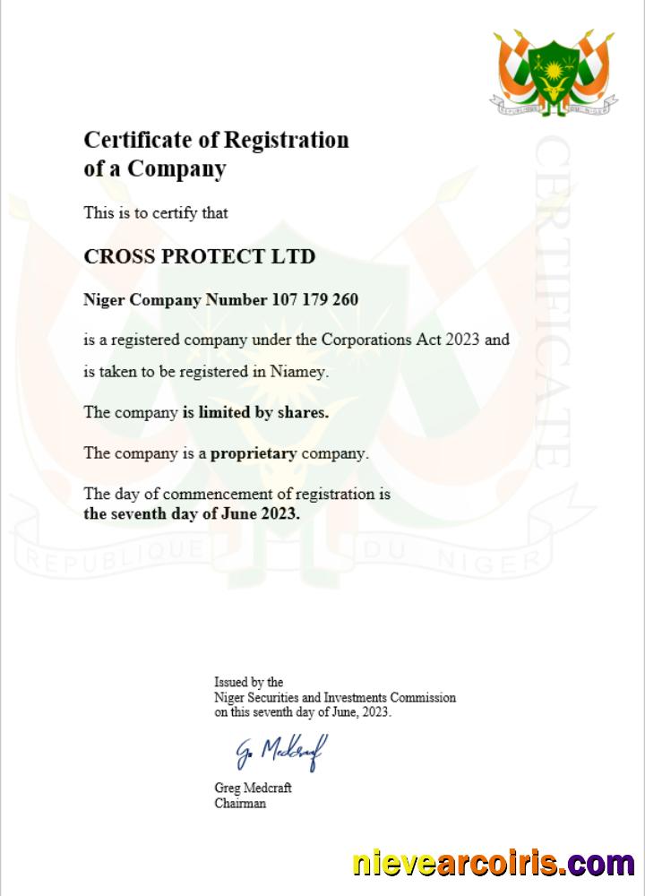 Niger business registration certificate